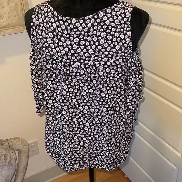 SO heritage flower print cold shoulder boho top blouse Sz M - Picture 4 of 6